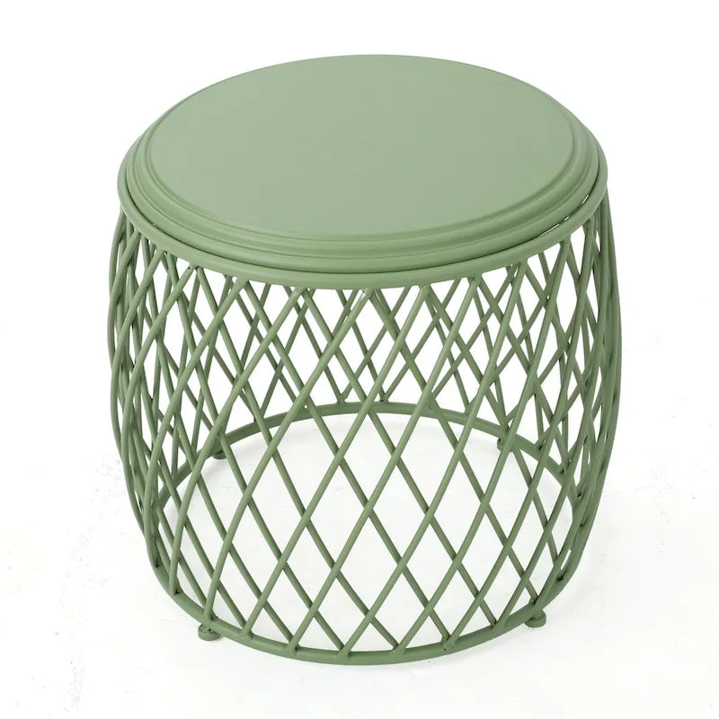 19-Inch Round Lattice Iron Side Table