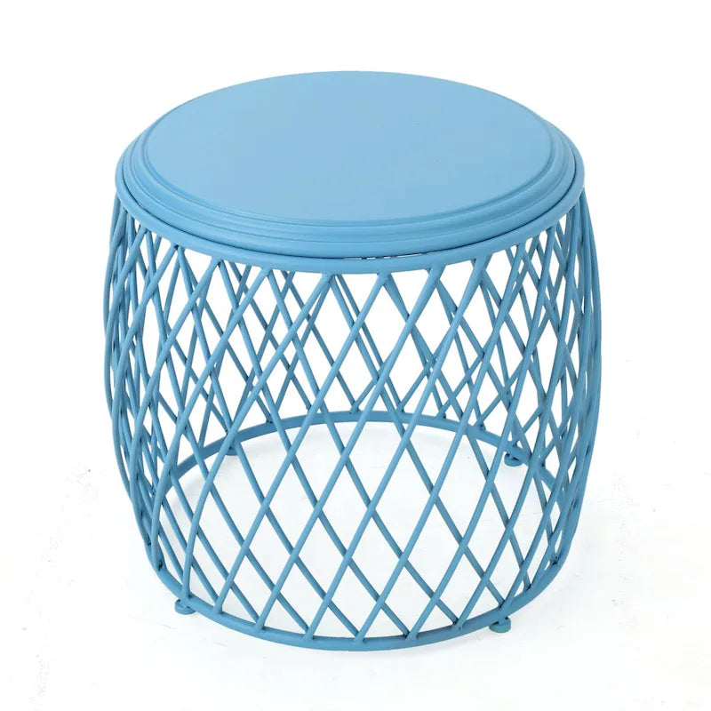 19-Inch Round Lattice Iron Side Table