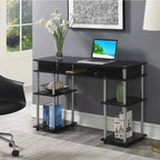 Brown Single-Person Desk with Shelves, No-Tool Assembly