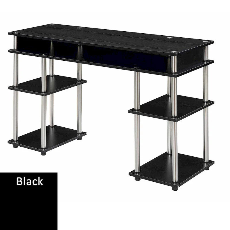 Brown Single-Person Desk with Shelves, No-Tool Assembly