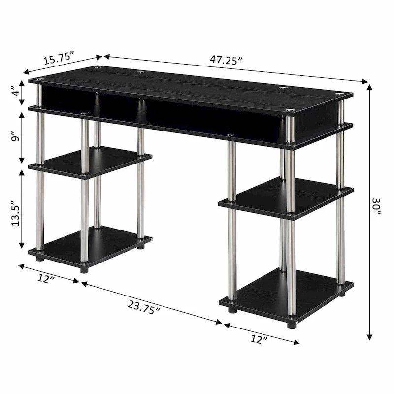 Brown Single-Person Desk with Shelves, No-Tool Assembly