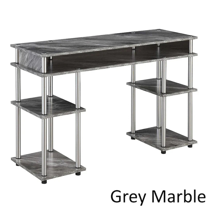 Brown Single-Person Desk with Shelves, No-Tool Assembly