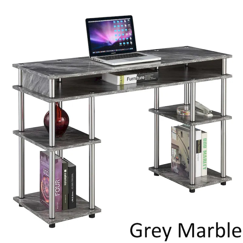 Brown Single-Person Desk with Shelves, No-Tool Assembly