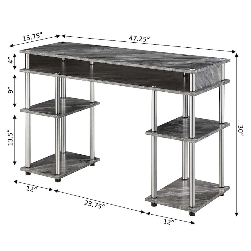 Brown Single-Person Desk with Shelves, No-Tool Assembly
