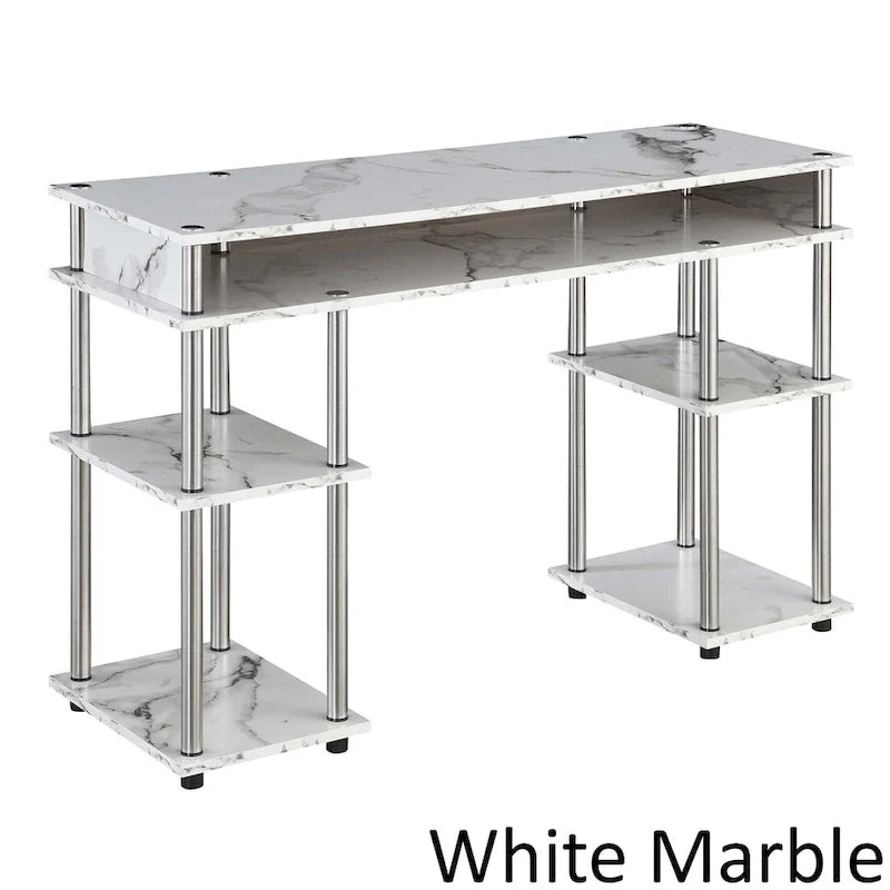 Brown Single-Person Desk with Shelves, No-Tool Assembly