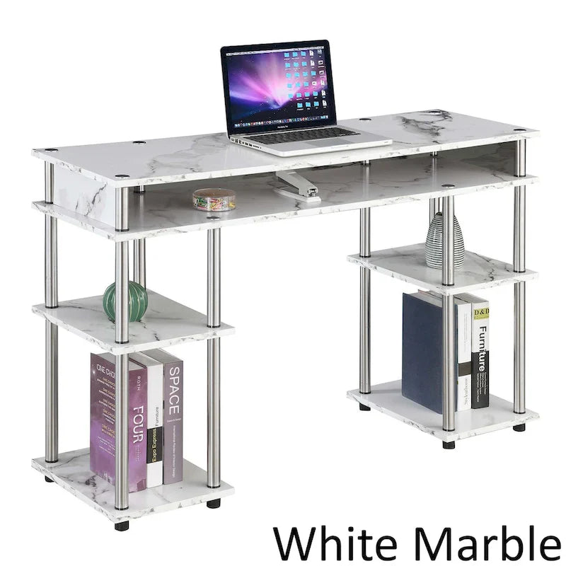 Brown Single-Person Desk with Shelves, No-Tool Assembly