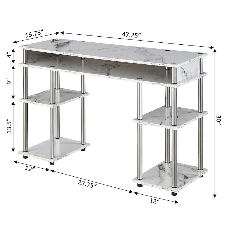 Brown Single-Person Desk with Shelves, No-Tool Assembly