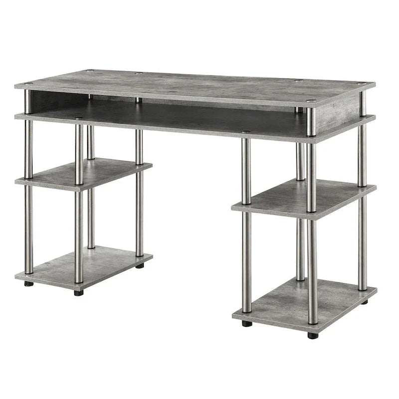 Brown Single-Person Desk with Shelves, No-Tool Assembly