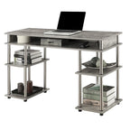 Brown Single-Person Desk with Shelves, No-Tool Assembly