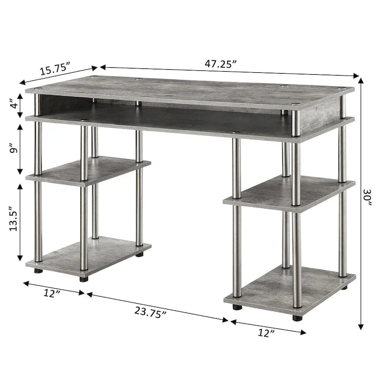 Brown Single-Person Desk with Shelves, No-Tool Assembly