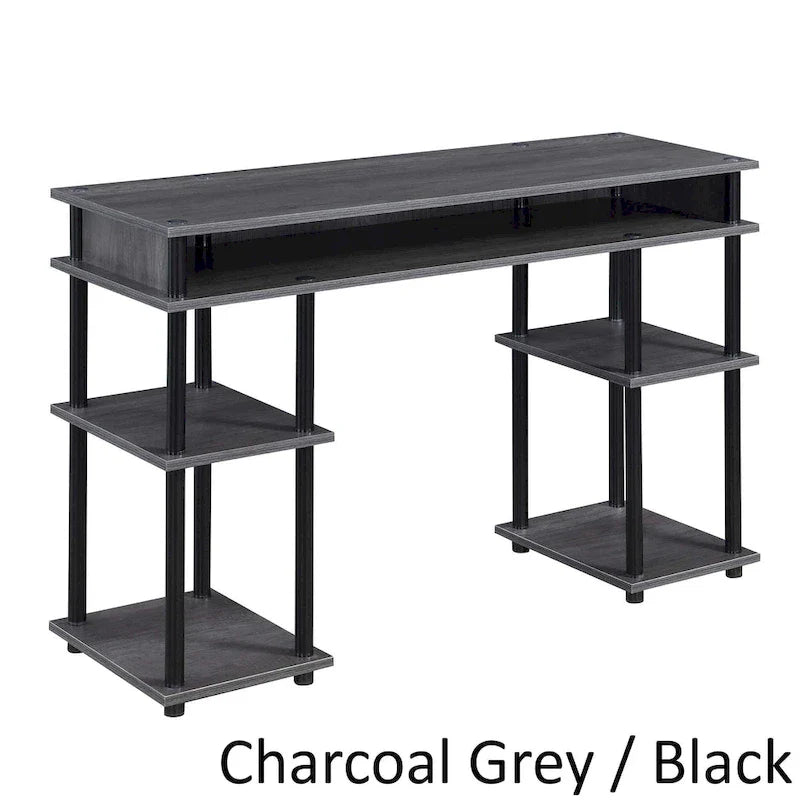 Brown Single-Person Desk with Shelves, No-Tool Assembly