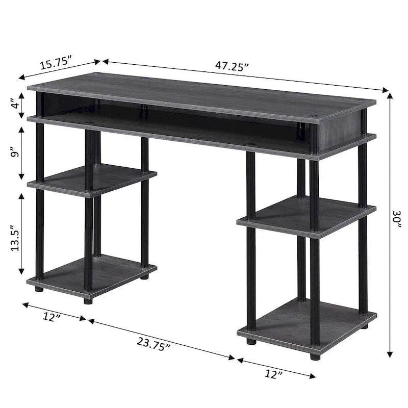 Brown Single-Person Desk with Shelves, No-Tool Assembly