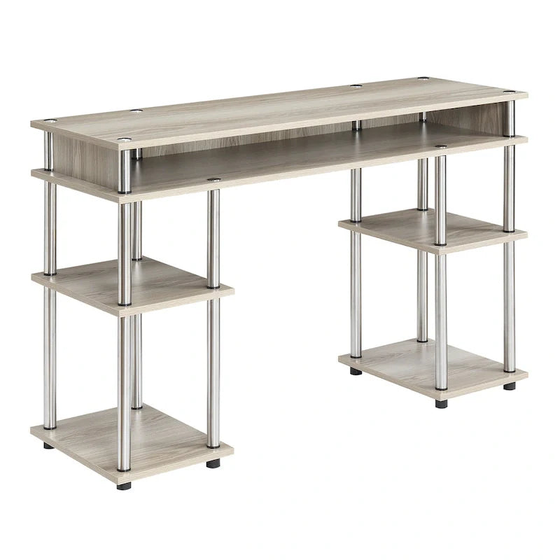 Brown Single-Person Desk with Shelves, No-Tool Assembly