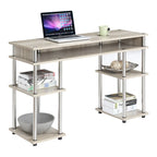 Brown Single-Person Desk with Shelves, No-Tool Assembly