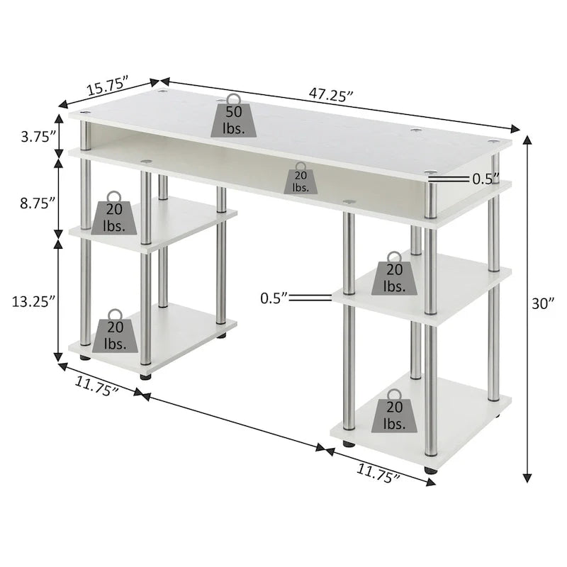 Brown Single-Person Desk with Shelves, No-Tool Assembly