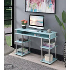 Brown Single-Person Desk with Shelves, No-Tool Assembly