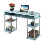 Brown Single-Person Desk with Shelves, No-Tool Assembly