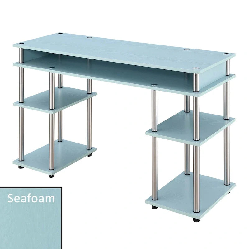 Brown Single-Person Desk with Shelves, No-Tool Assembly