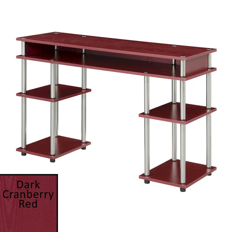 Brown Single-Person Desk with Shelves, No-Tool Assembly