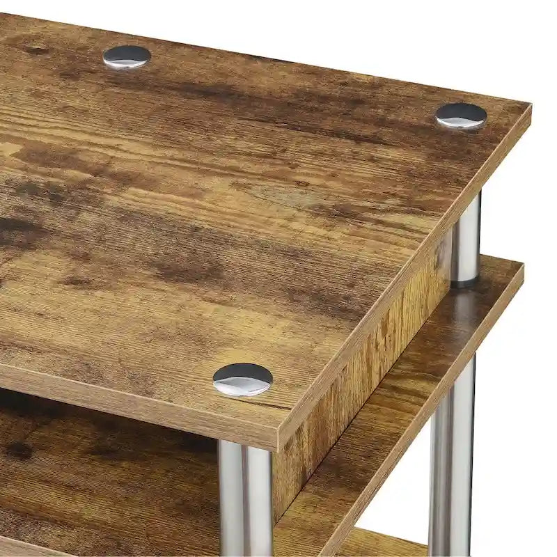 Brown Single-Person Desk with Shelves, No-Tool Assembly