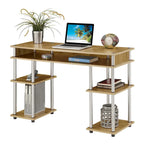Brown Single-Person Desk with Shelves, No-Tool Assembly