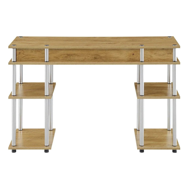 Brown Single-Person Desk with Shelves, No-Tool Assembly