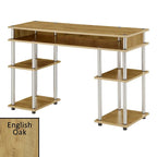 Brown Single-Person Desk with Shelves, No-Tool Assembly