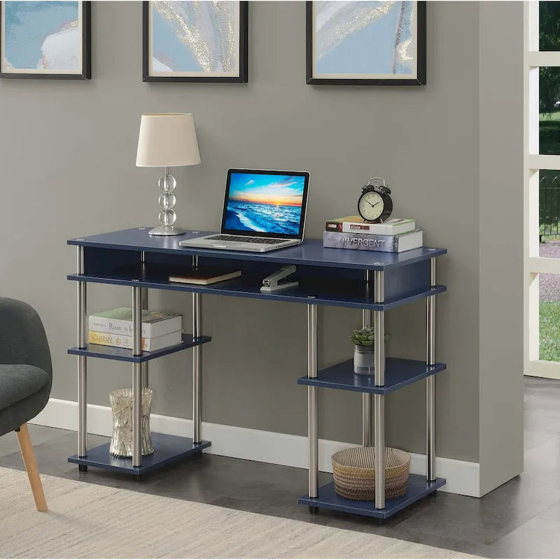 Brown Single-Person Desk with Shelves, No-Tool Assembly