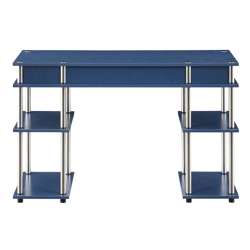 Brown Single-Person Desk with Shelves, No-Tool Assembly