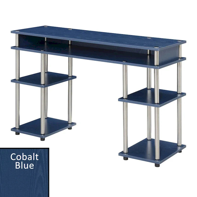 Brown Single-Person Desk with Shelves, No-Tool Assembly