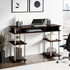 Brown Single-Person Desk with Shelves, No-Tool Assembly