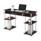 Brown Single-Person Desk with Shelves, No-Tool Assembly