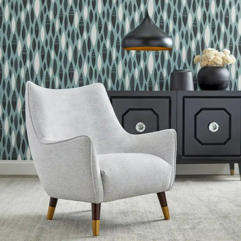 Scoop Back Accent Chair - Upholstered with Angled Walnut Finish Legs