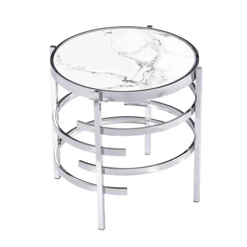 Round End Table with Sintered Stone Top and Metal Frame