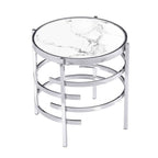 Round End Table with Sintered Stone Top and Metal Frame
