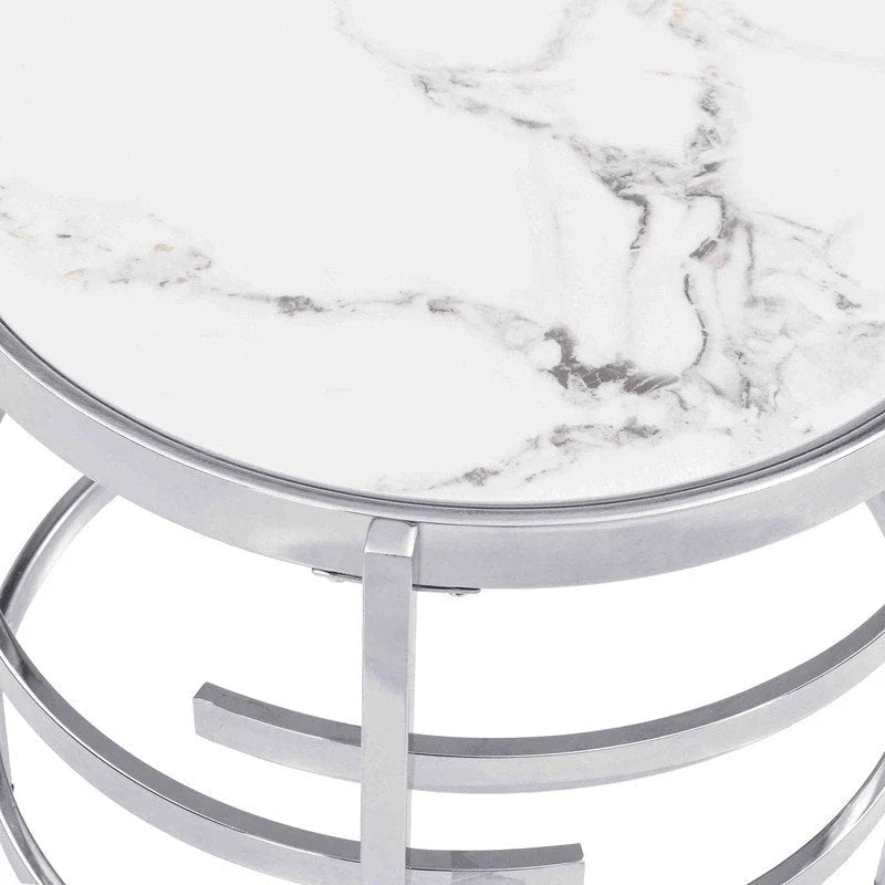 Round End Table with Sintered Stone Top and Metal Frame
