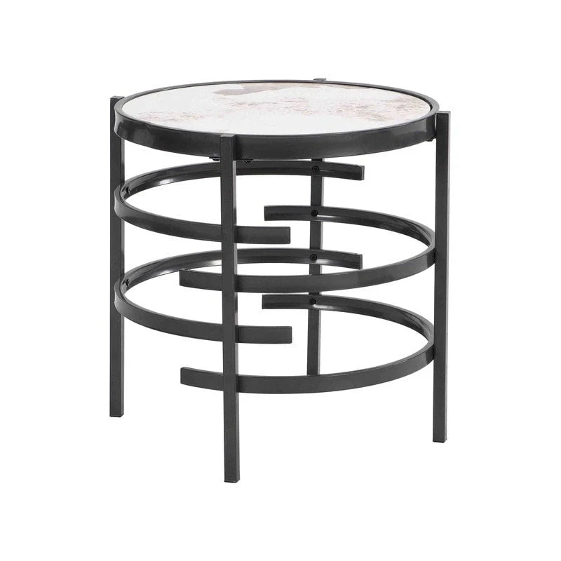 Round End Table with Sintered Stone Top and Metal Frame