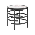 Round End Table with Sintered Stone Top and Metal Frame