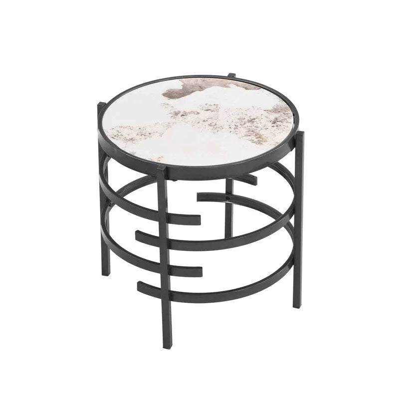 Round End Table with Sintered Stone Top and Metal Frame