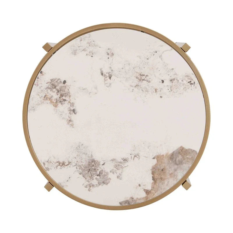 Round End Table with Sintered Stone Top and Metal Frame