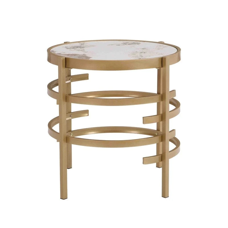 Round End Table with Sintered Stone Top and Metal Frame