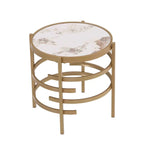 Round End Table with Sintered Stone Top and Metal Frame