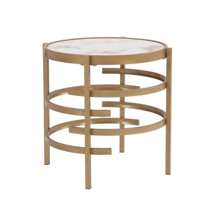 Round End Table with Sintered Stone Top and Metal Frame