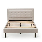 Platform Bed - Upholstered Linen Fabric Headboard with Button Tufted Trim - Black Legs