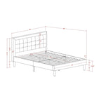 Platform Bed - Upholstered Linen Fabric Headboard with Button Tufted Trim - Black Legs