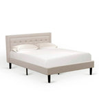 Platform Bed - Upholstered Linen Fabric Headboard with Button Tufted Trim - Black Legs