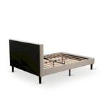 Platform Bed - Upholstered Linen Fabric Headboard with Button Tufted Trim - Black Legs