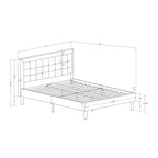 Platform Bed - Upholstered Linen Fabric Headboard with Button Tufted Trim - Black Legs