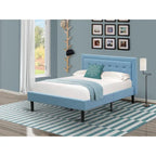 Platform Bed - Upholstered Linen Fabric Headboard with Button Tufted Trim - Black Legs