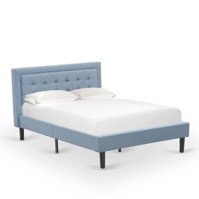 Platform Bed - Upholstered Linen Fabric Headboard with Button Tufted Trim - Black Legs